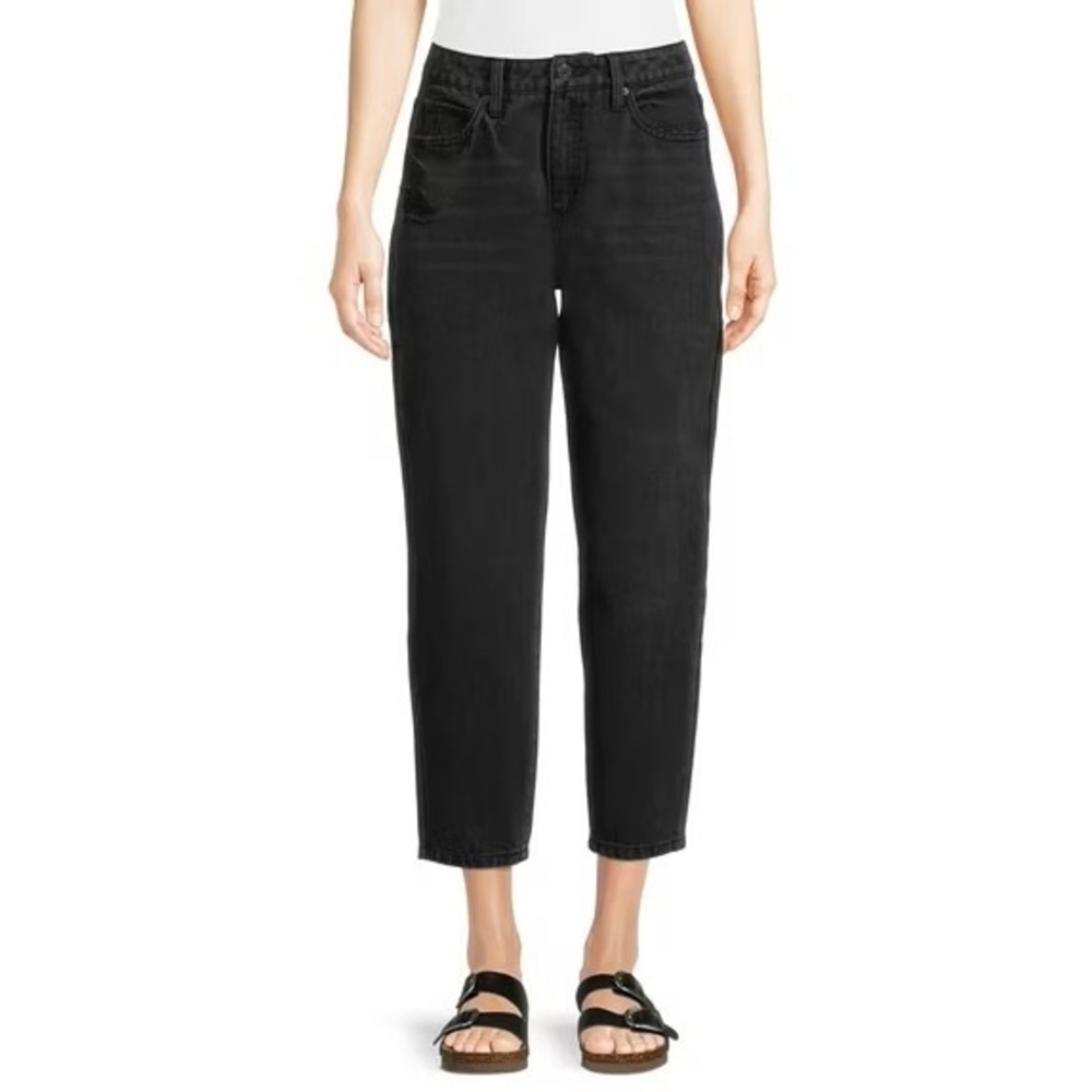 TIME‎ AND TRU High Rise Barrel Leg Jeans SIze 10 Black Cropped Ankle Denim NWT